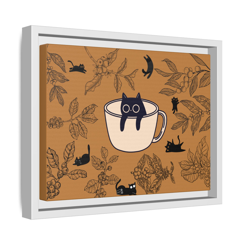 Cat in a Coffee Cup Matte Framed Canvas