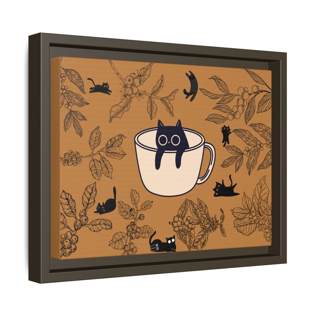 Cat in a Coffee Cup Matte Framed Canvas