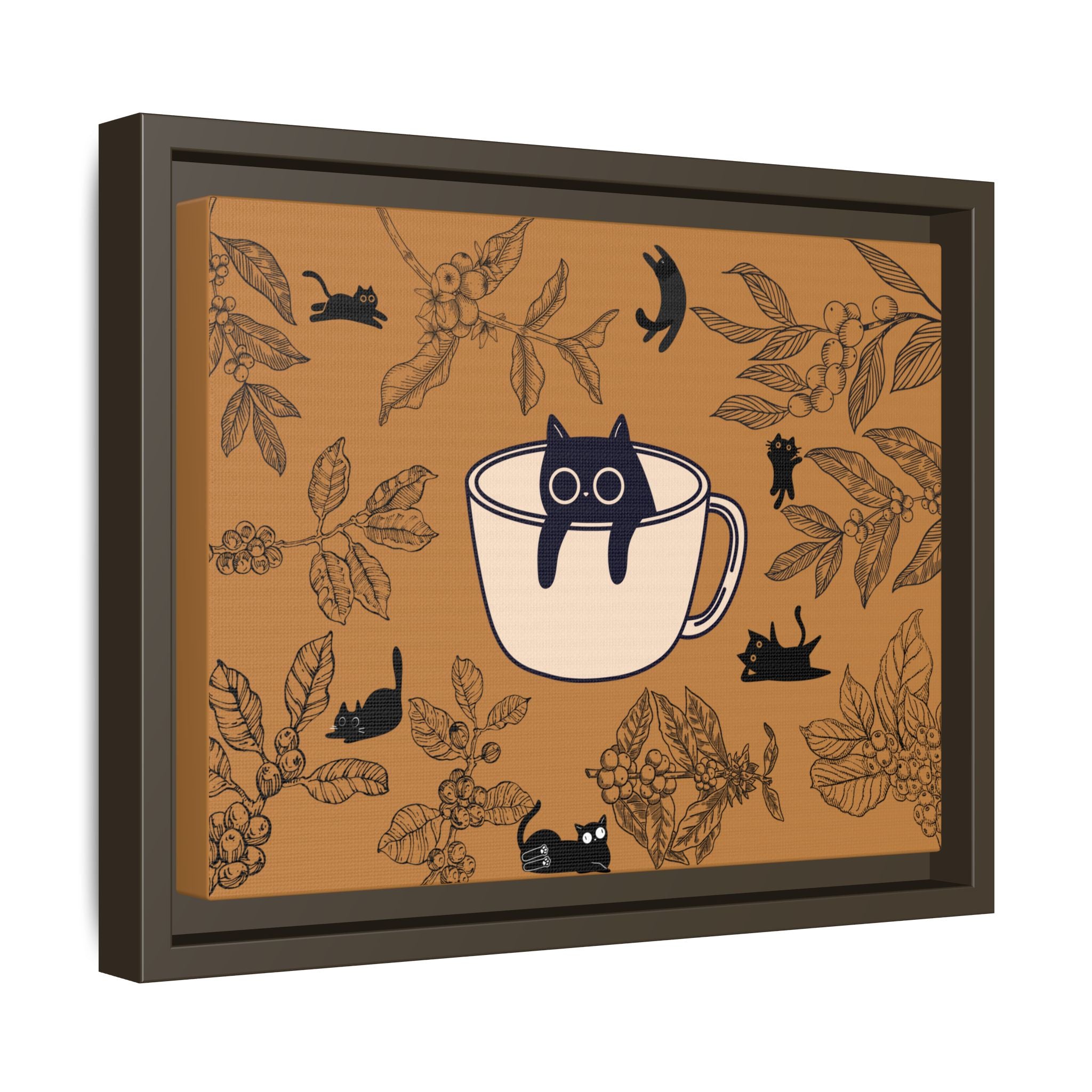 Cat in a Coffee Cup Matte Framed Canvas