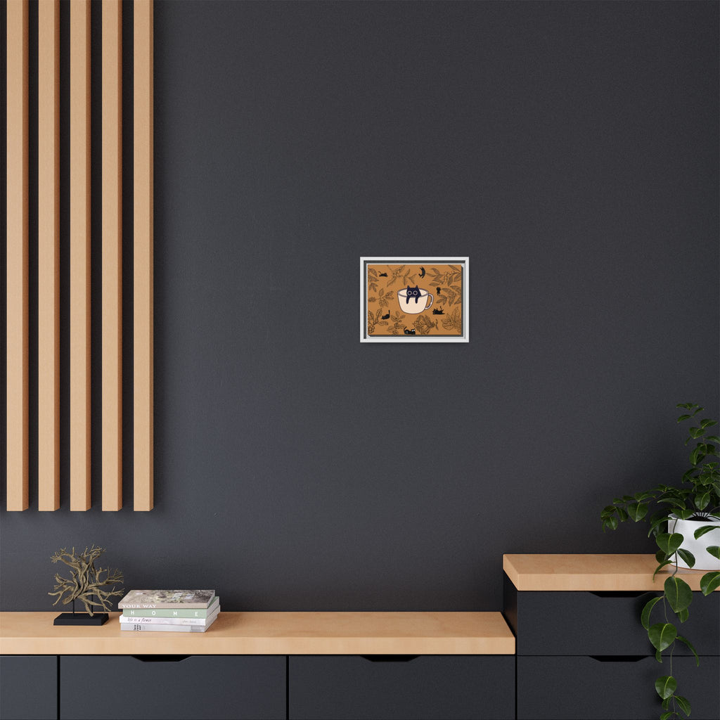 Cat in a Coffee Cup Matte Framed Canvas