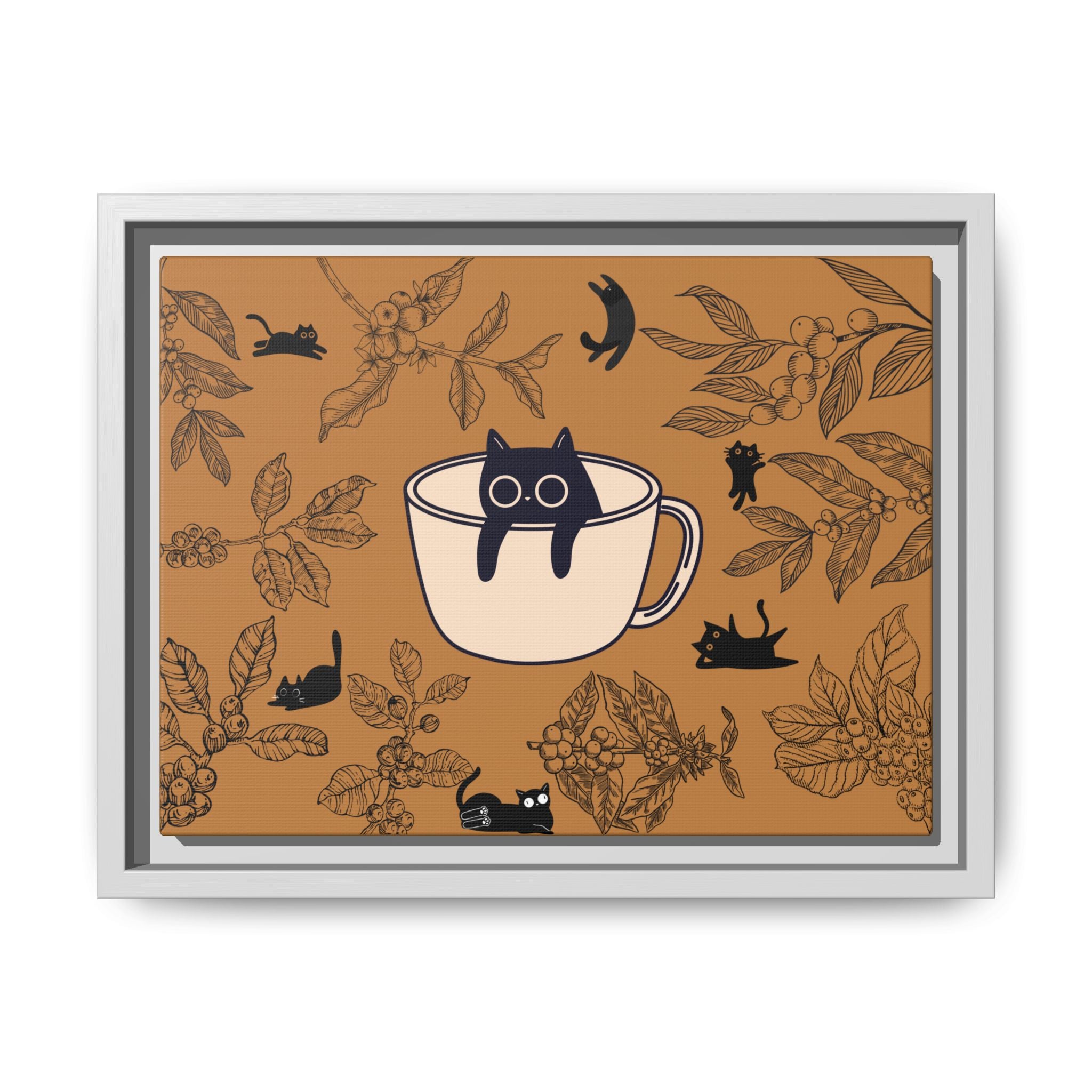Cat in a Coffee Cup Matte Framed Canvas