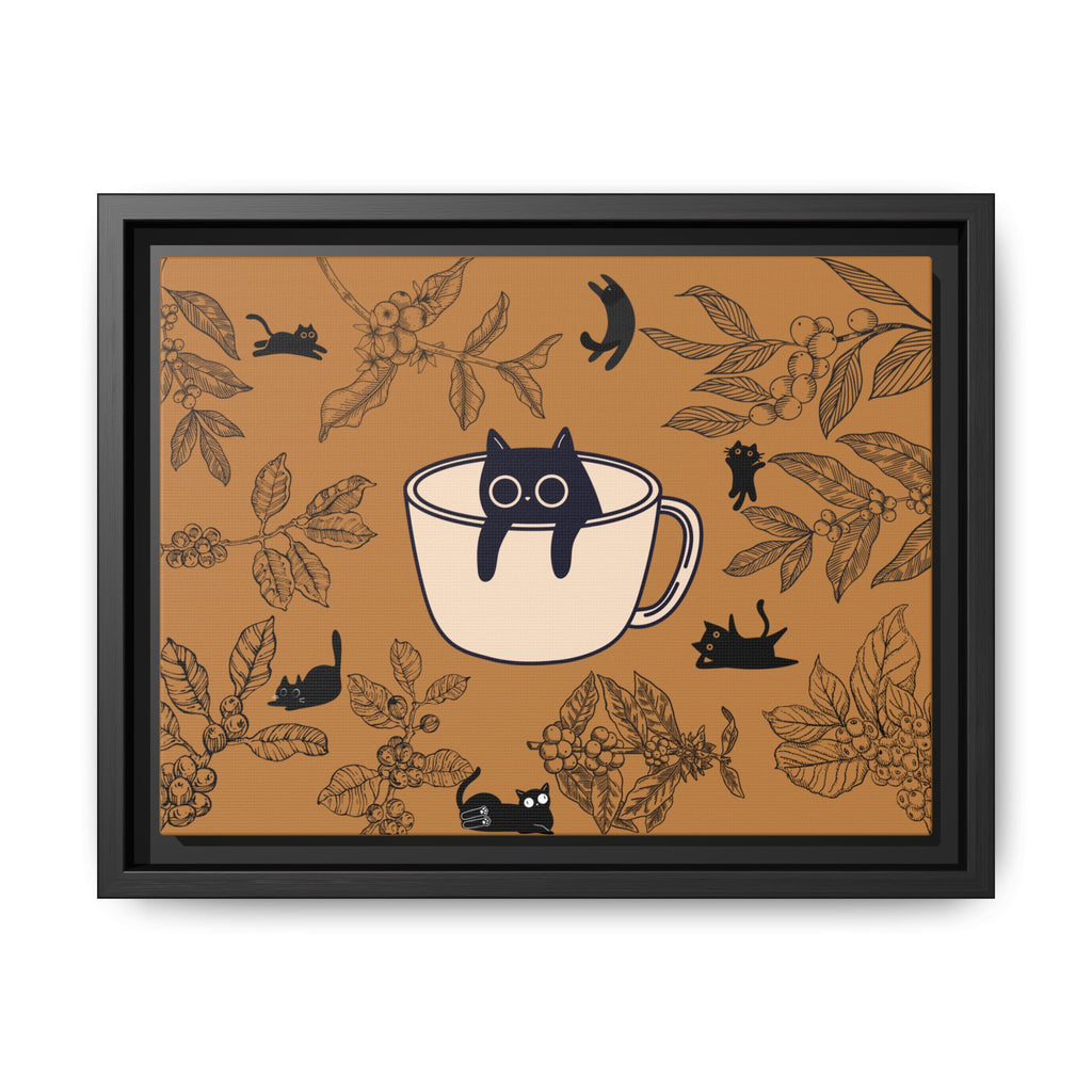 Cat in a Coffee Cup Matte Framed Canvas