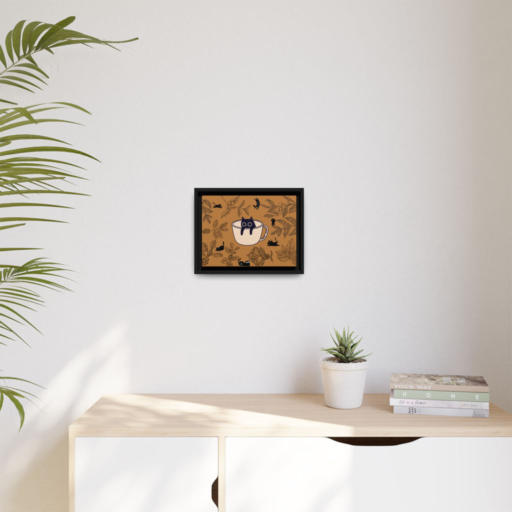 Cat in a Coffee Cup Matte Framed Canvas
