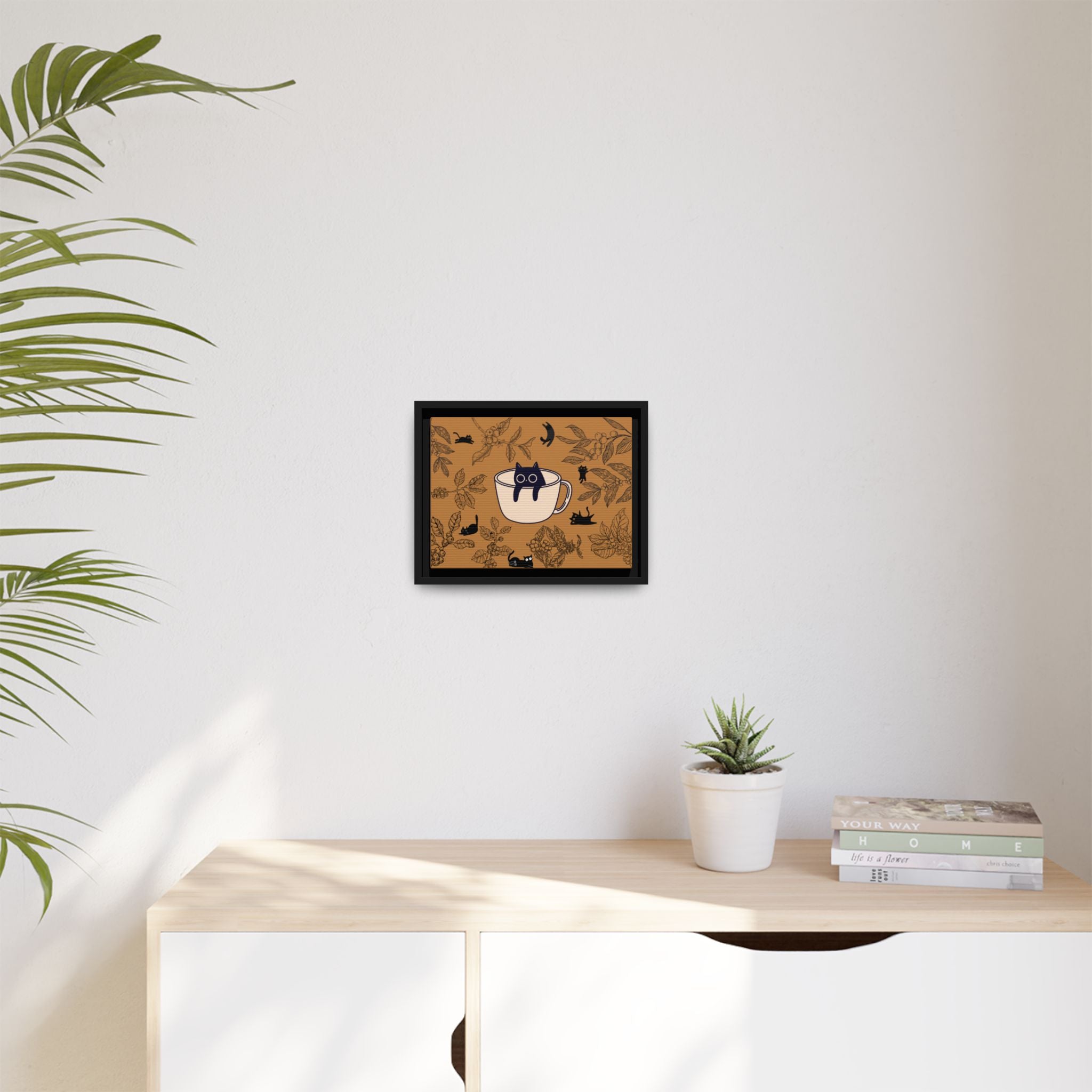 Cat in a Coffee Cup Matte Framed Canvas