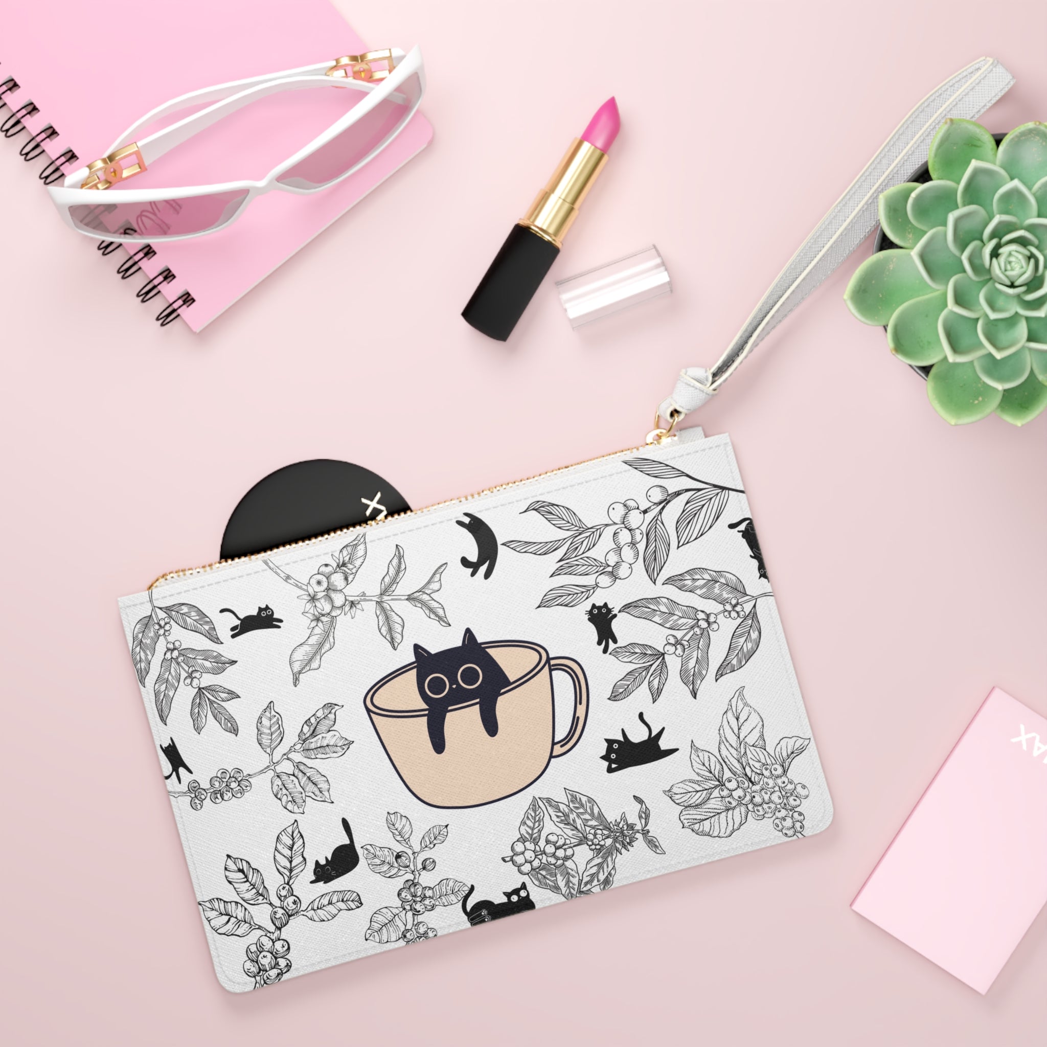 Cat in a Coffee Cup Clutch Bag